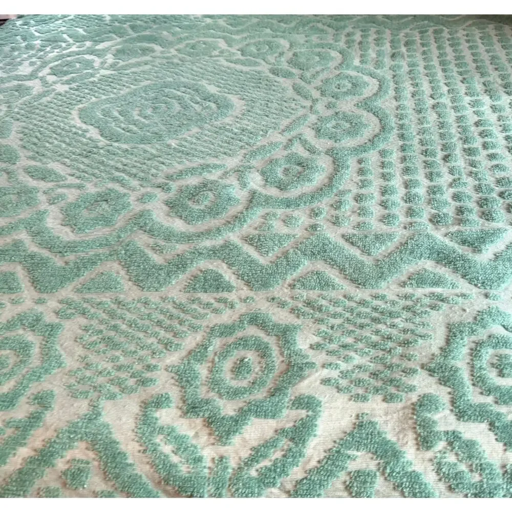 Vintage Mint Green Woven Chenille Bedspread 76x101 Mid Century Tufted Medallion